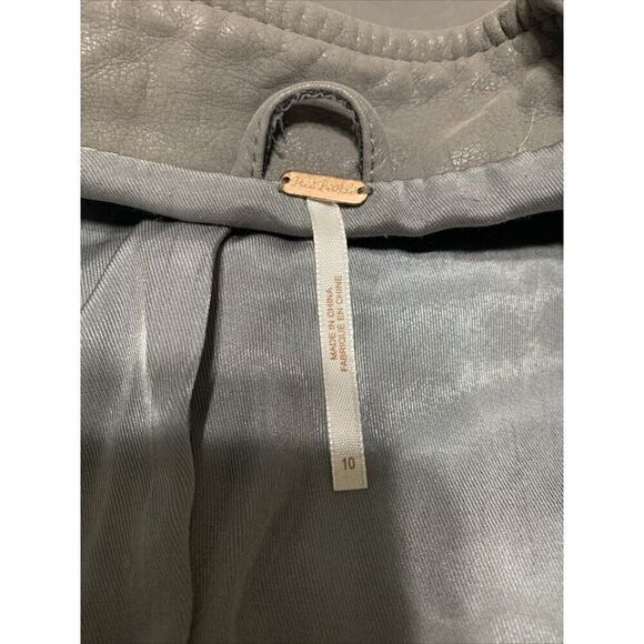 free people solid gray long sleeve faux leather motorcycle jacket 10 medium - Picture 6 of 8
